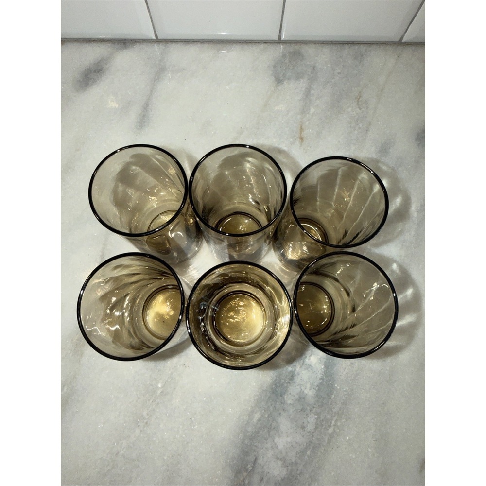 Libbey Swirl Optic Tawny Brown Tumbler Set Of 6 Vintage 5 1/2" 14Oz GlassesGW003 - Picture 10 of 10